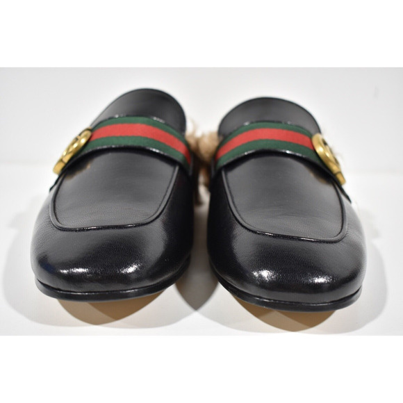 Gucci Mens Princetown Black Leather Fur Slip On Slide Backless Loafer Flat G 7 8 - Picture 6 of 12